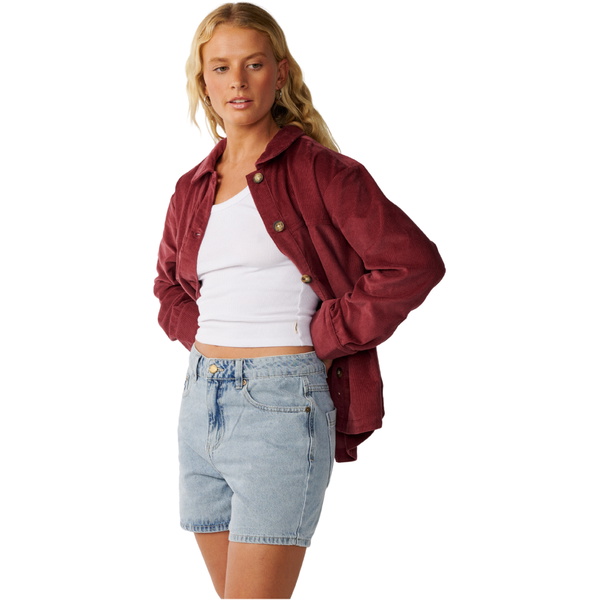 2026 Rip Curl Womens Keepsakes Washed Cord Shirt 074WSH - Dark Plum